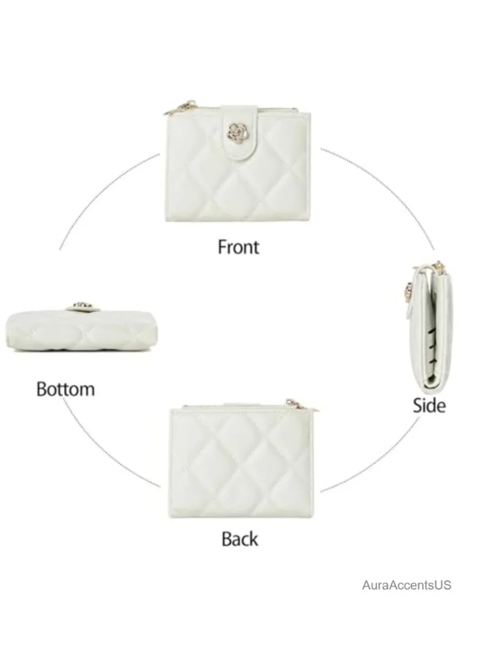 Small Faux Leather Quilted Floral Snap Wallet with Card Slots & Coin Zip Pouch
